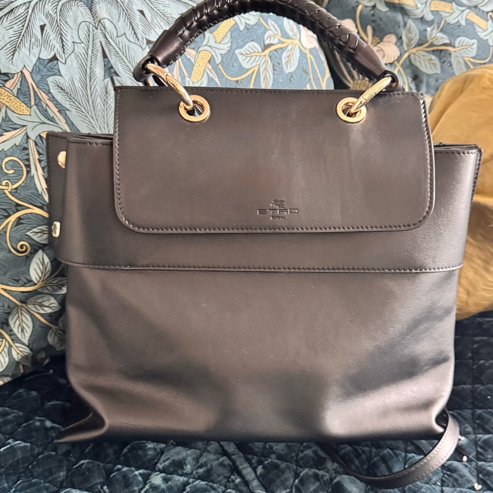 ETRO Milano Black Leather Tote Bag